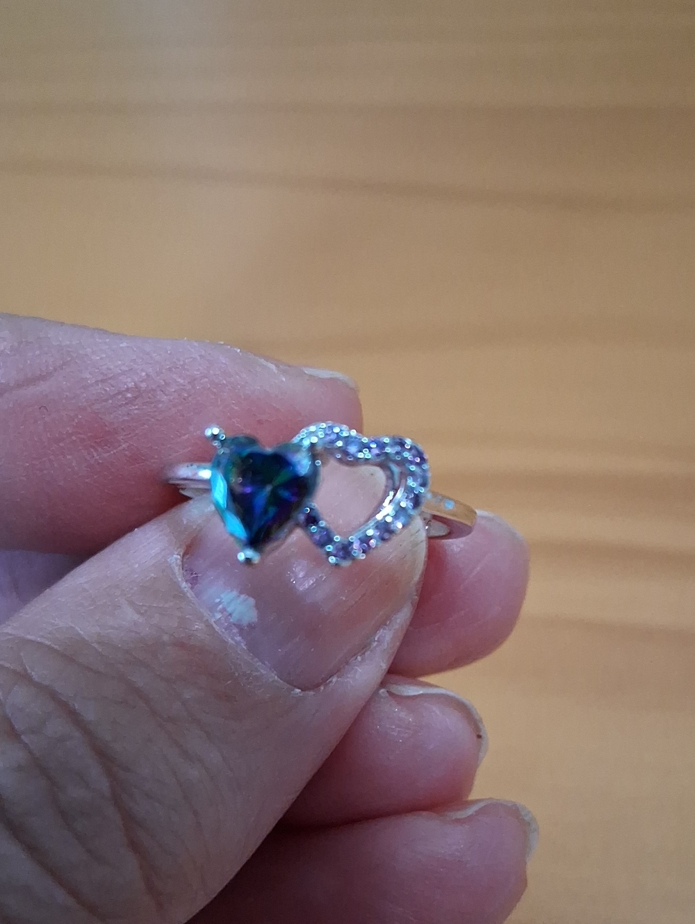 Silver Heart Ring with Blue-Green Heart Stone